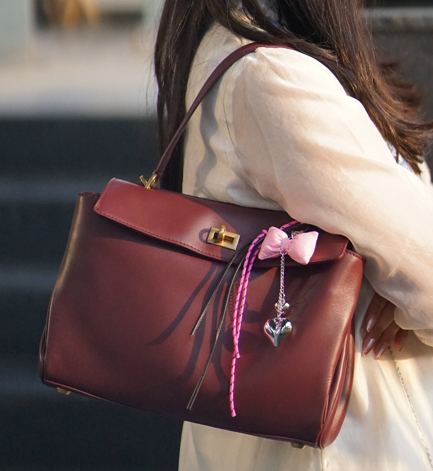 Charming Heart and Bow Bag Charm