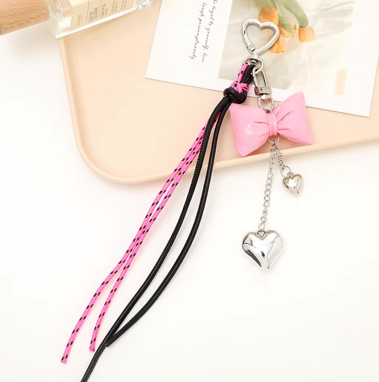 Charming Heart and Bow Bag Charm