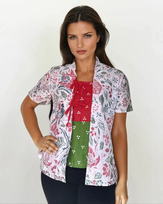 CEMPAKA Kutubaru Modern Blouse (Combination RED GREEN)
