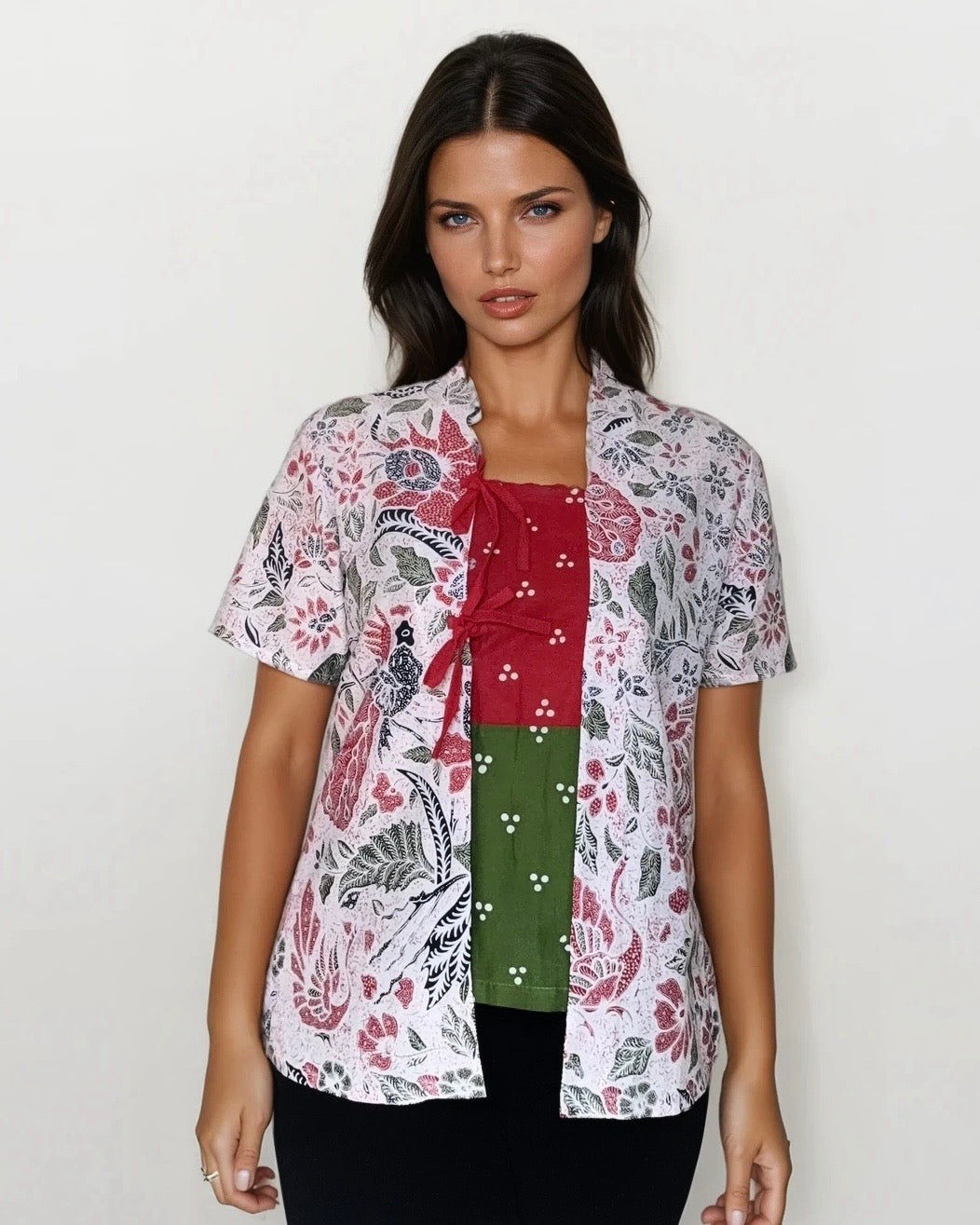 CEMPAKA Kutubaru Modern Blouse (Combination RED GREEN)