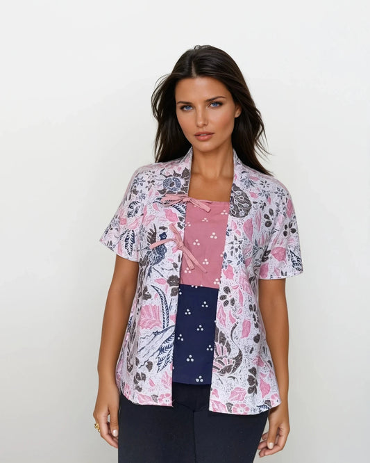 CEMPAKA Kutubaru Modern Blouse (Combination PINK BLUE)